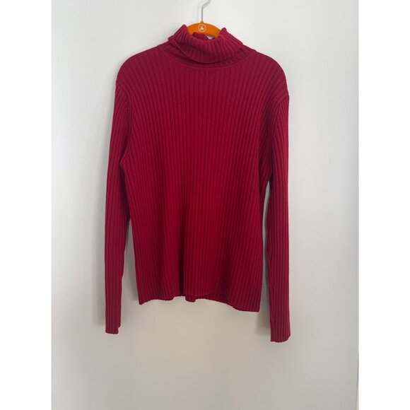 L.L. Bean Women's 100%‎ Merino Wool Ribbed Knit Red Turtleneck Size Large - Picture 1 of 6